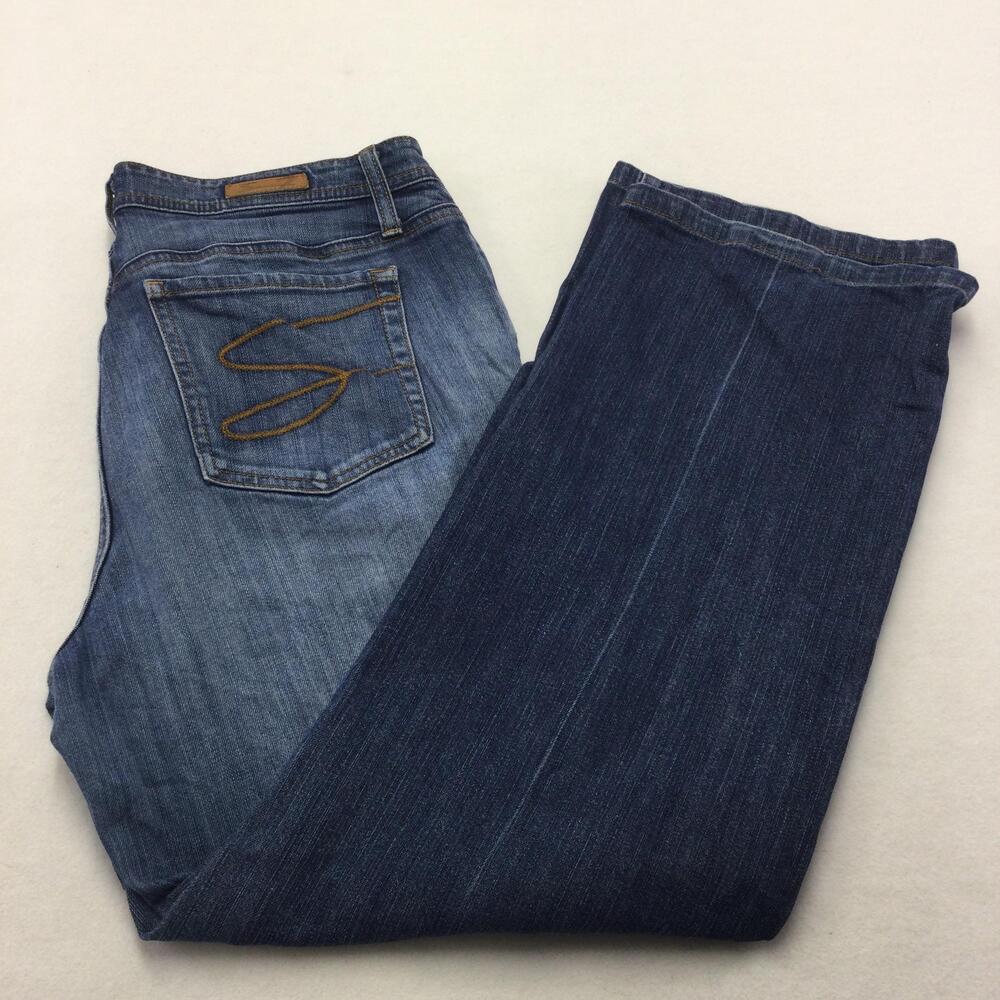 Seven7 Jeans Womens 14 Blue Medium Wash Bootcut Stretch Embroidered Back Pockets